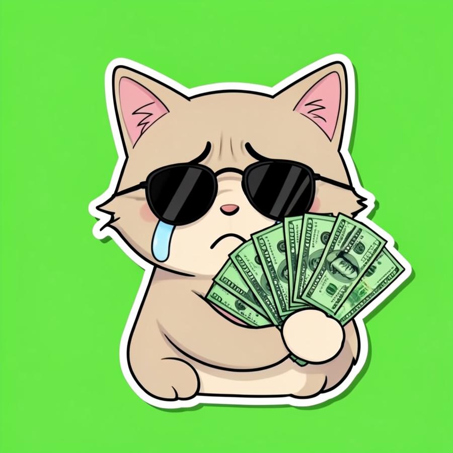 Cash Cat in sunglasses fanning dollar bills